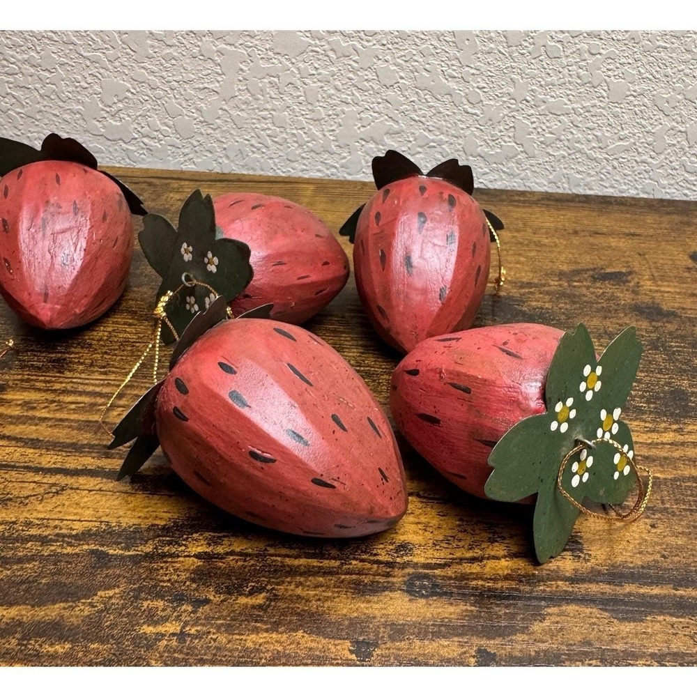 House of Hatten Strawberry Ornaments Set of 5 Vintage 1989 Christmas Decor